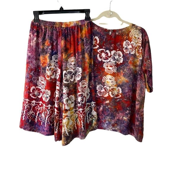 Lady Cactus Womens Shorts Top Set Size Medium M Vintage Batik Print Bohemian - Picture 2 of 12